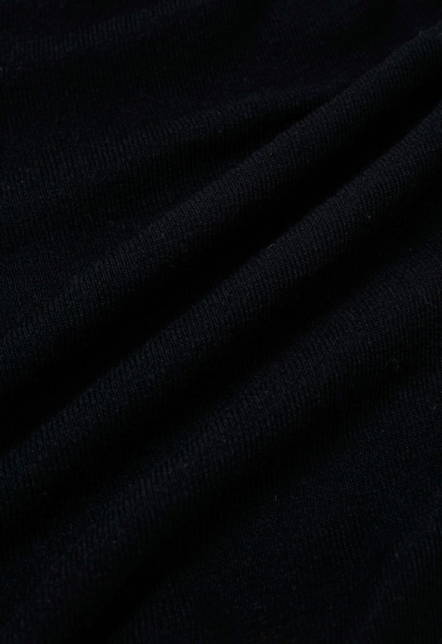 Gentle Crossover Long-Sleeve Knit Top in Black