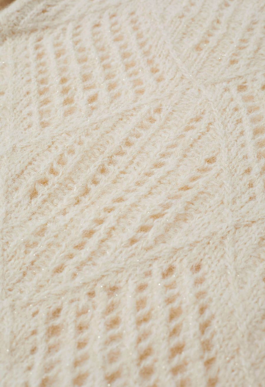 Diamond Pattern Hollow Fuzzy Knit Sweater in Cream