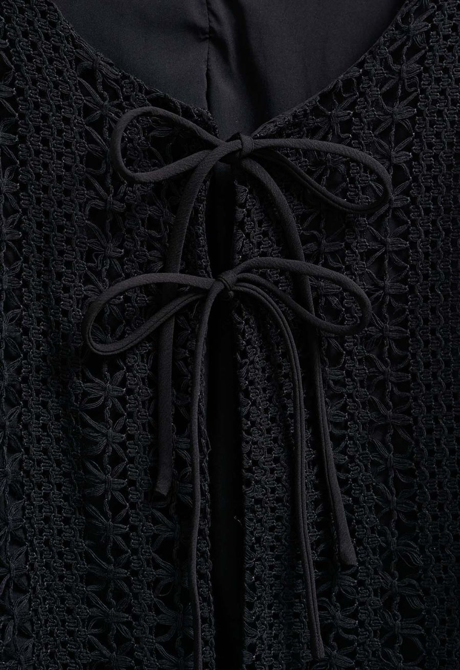 Intricate Crochet Bow Ties Jacket in Black