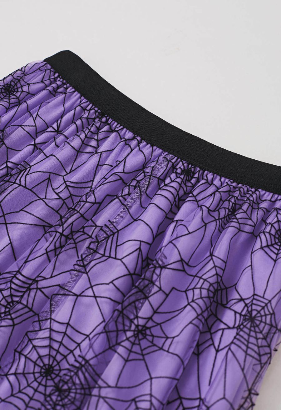 Cobweb Mystique Mesh Tulle Midi Skirt in Purple Halloween Costumes