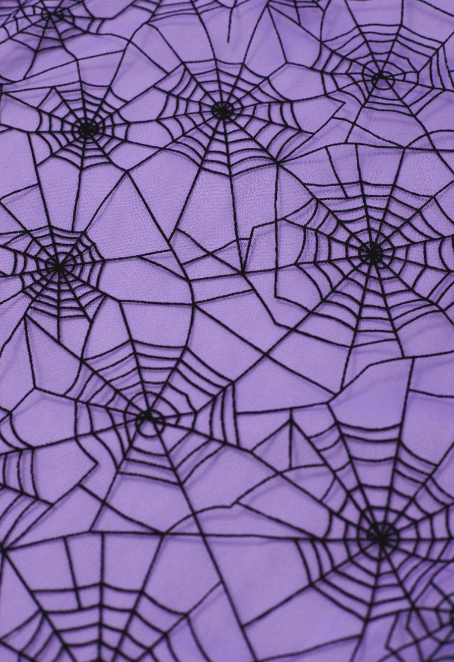 Cobweb Mystique Mesh Tulle Midi Skirt in Purple Halloween Costumes