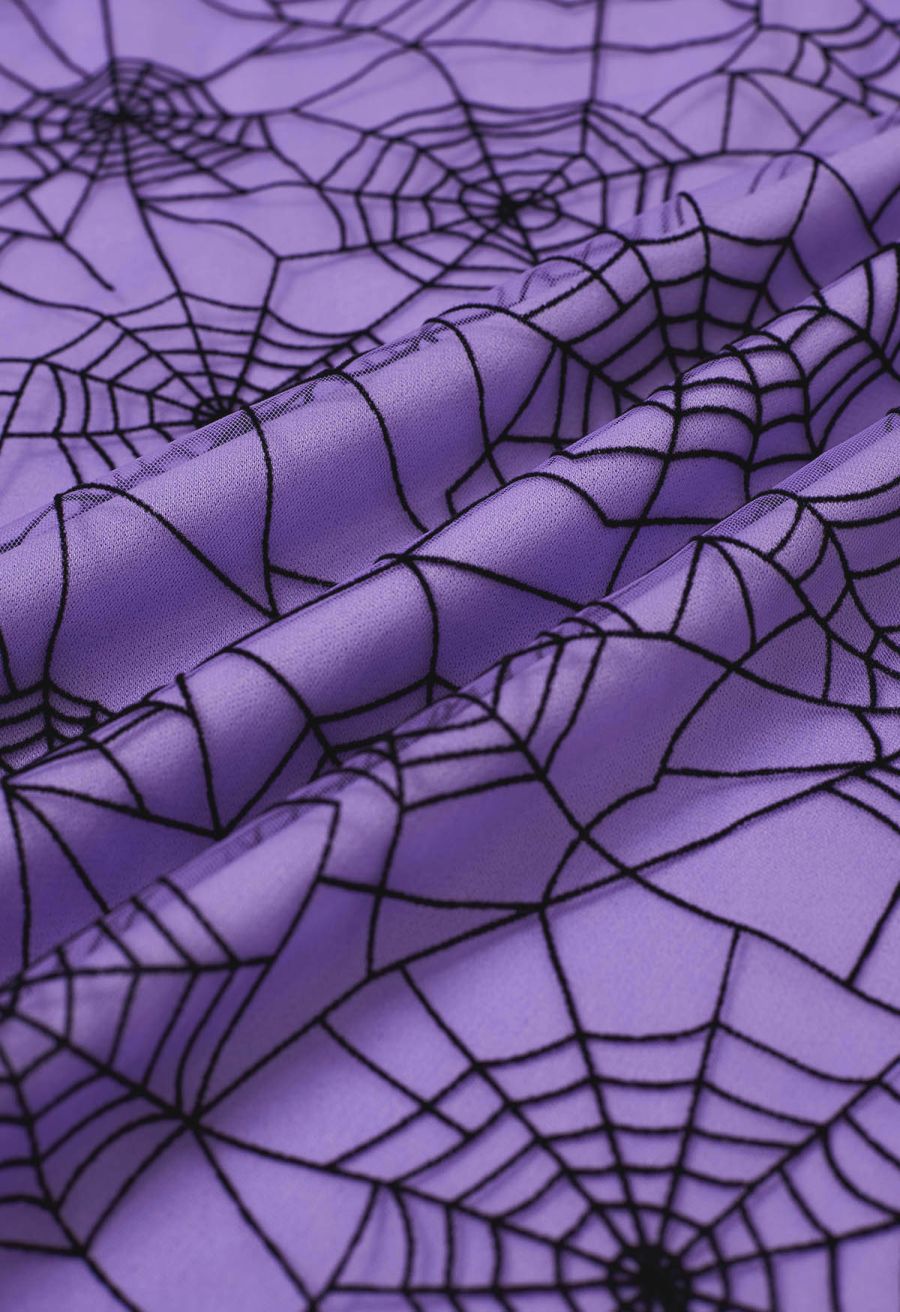 Cobweb Mystique Mesh Tulle Midi Skirt in Purple Halloween Costumes