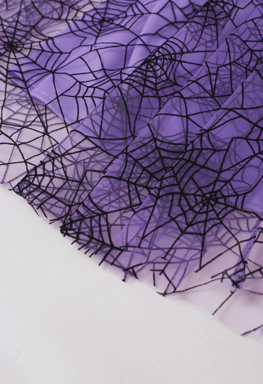 Cobweb Mystique Mesh Tulle Midi Skirt in Purple Halloween Costumes
