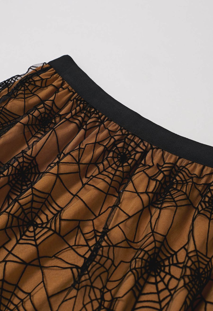 Cobweb Mystique Mesh Tulle Midi Skirt in Pumpkin Halloween Costumes