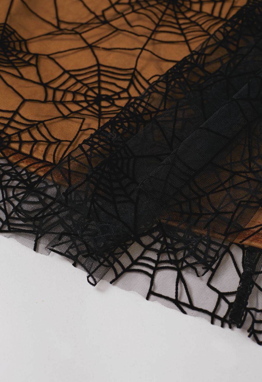 Cobweb Mystique Mesh Tulle Midi Skirt in Pumpkin Halloween Costumes