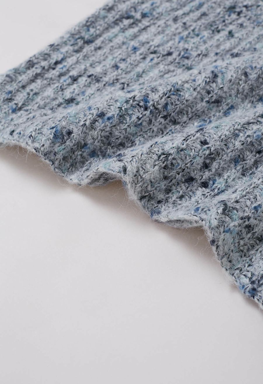 Fuzzy Mix-Knit Mock Neck Sleeveless Top in Grey