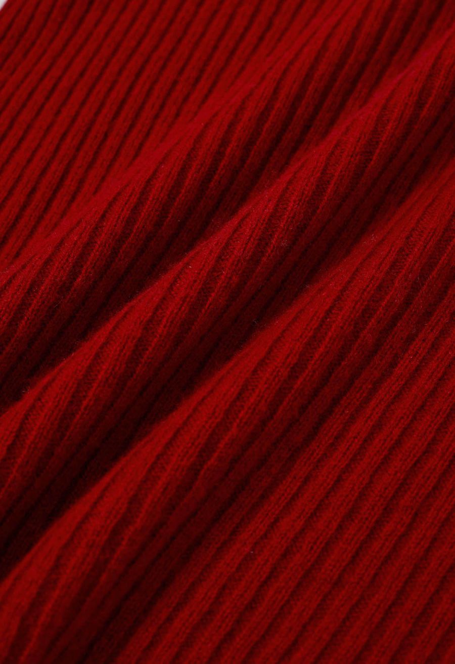 Elemental Mock Neck Long-Sleeve Wool Sweater in Red