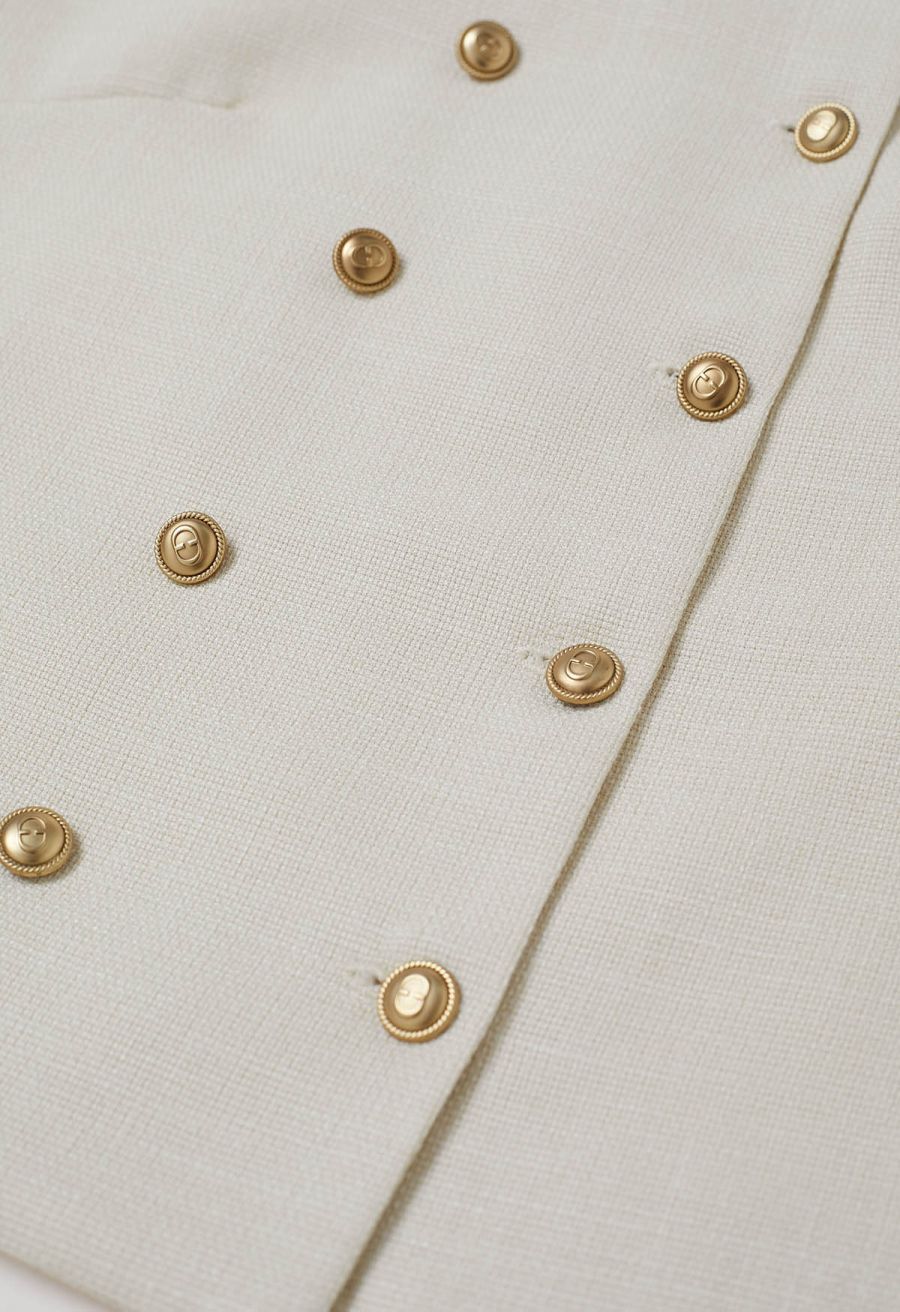 Preppy Style Double-Breasted Vest in Ivory