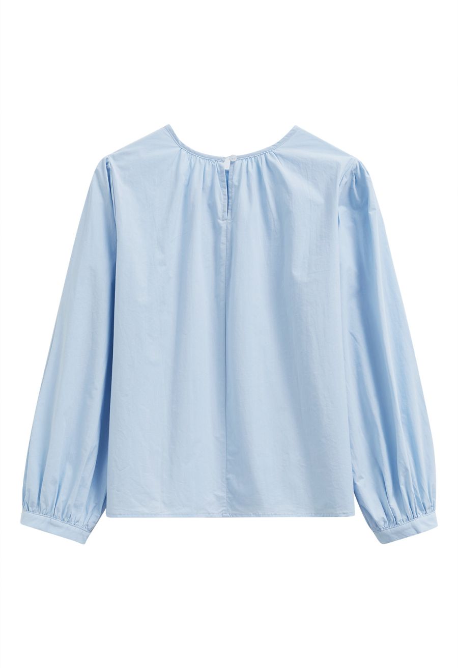 Easygoing Puff Sleeve Cotton Shirt in Sky Blue