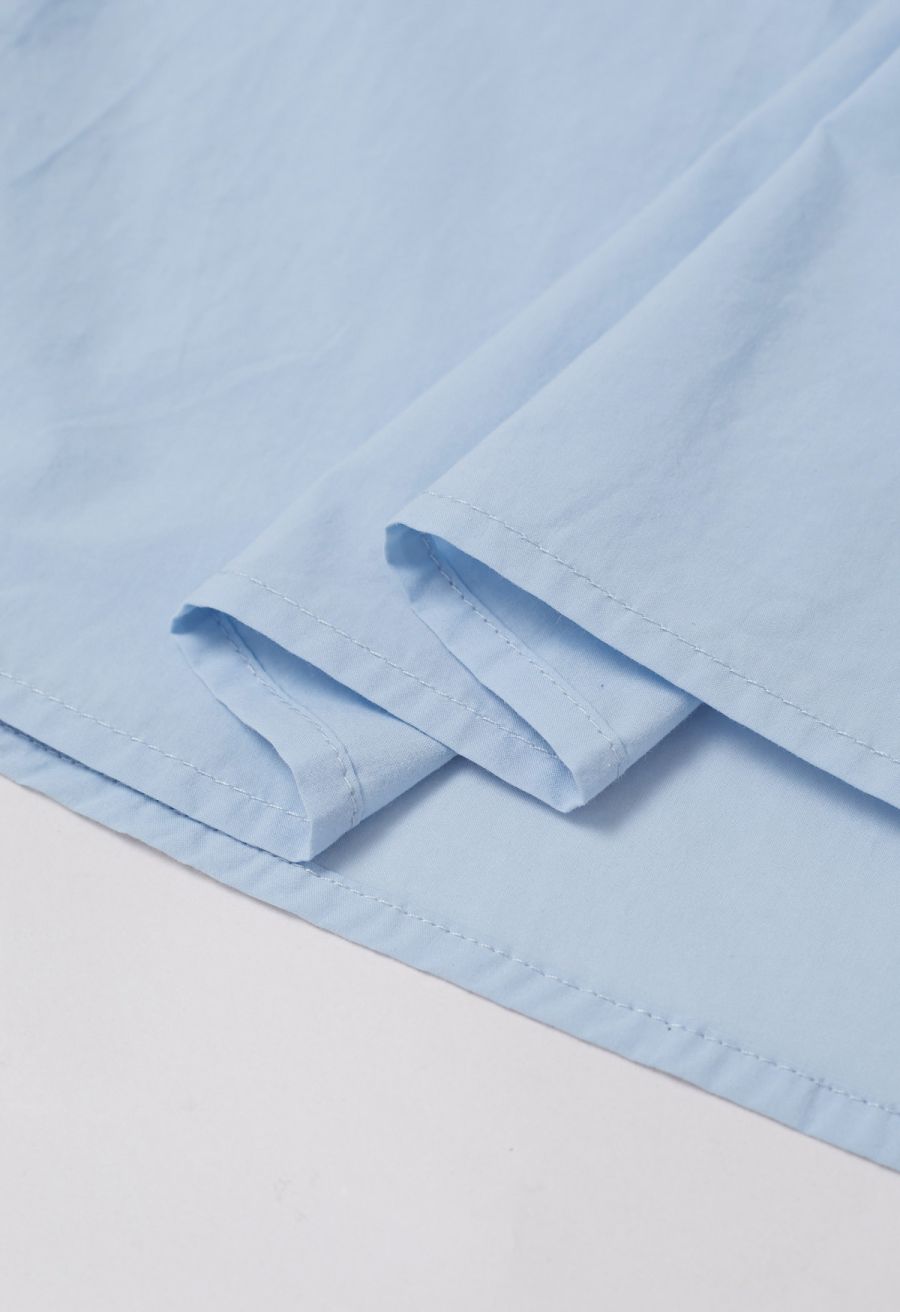 Easygoing Puff Sleeve Cotton Shirt in Sky Blue