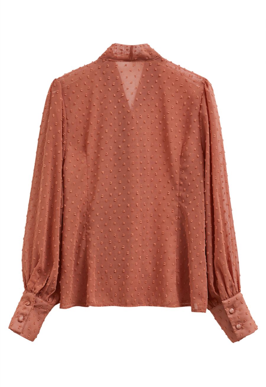 Flock Dot Self-Tie Bowknot Button Shirt in Orange