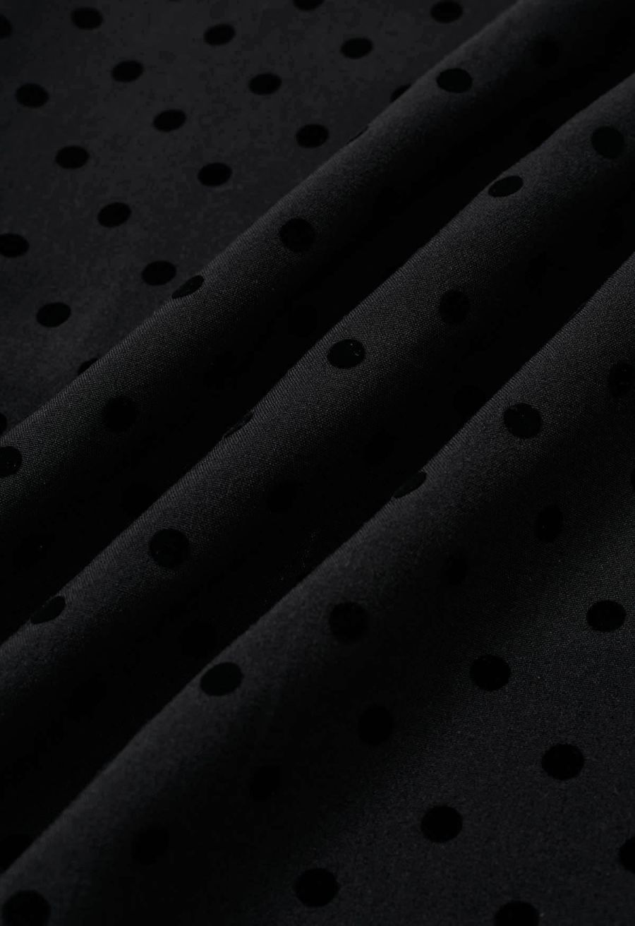 Velvet Polka Dot Back Slit Midi Skirt in Smoke