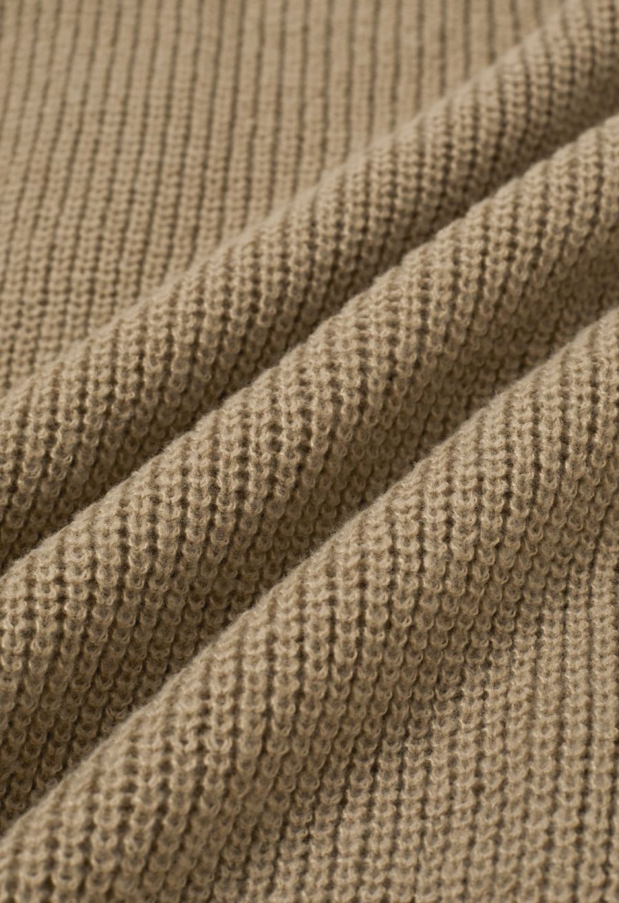 Mock Neck Padded Shoulder Cable Knit Top in Camel