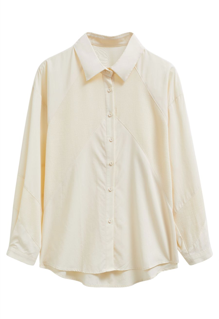 Geometric Panelled Cotton Button-Down Shirt in Cream