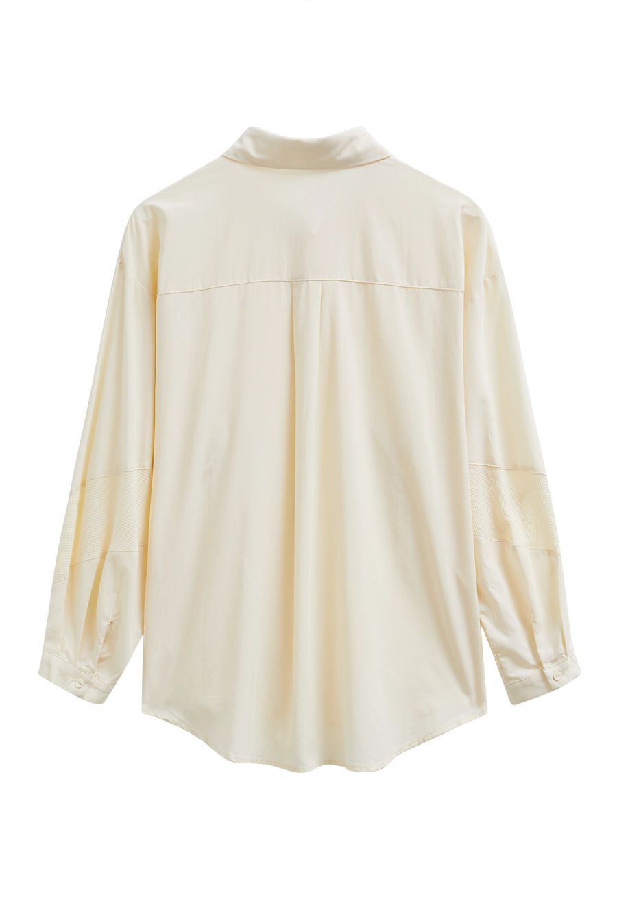 Geometric Panelled Cotton Button-Down Shirt in Cream