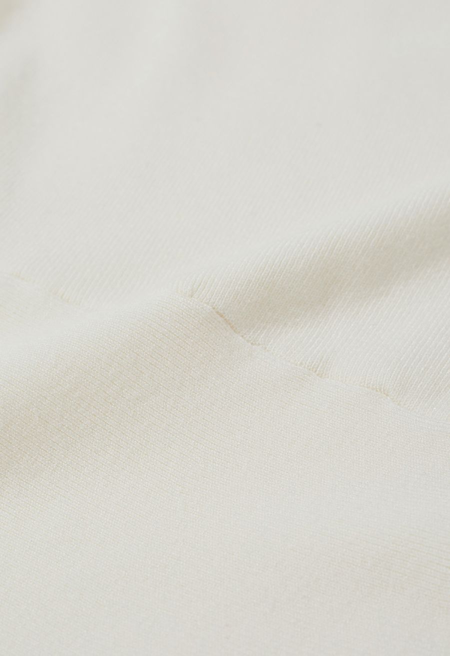Sheer Sleeves Spliced Knit Top with Scarf in White