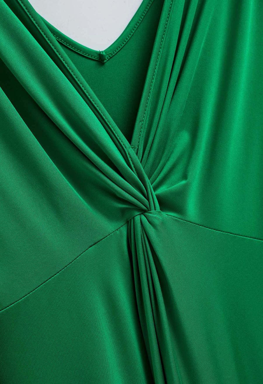 Twist Front V-Neck Cutout Sleeve Maxi Dress in Green