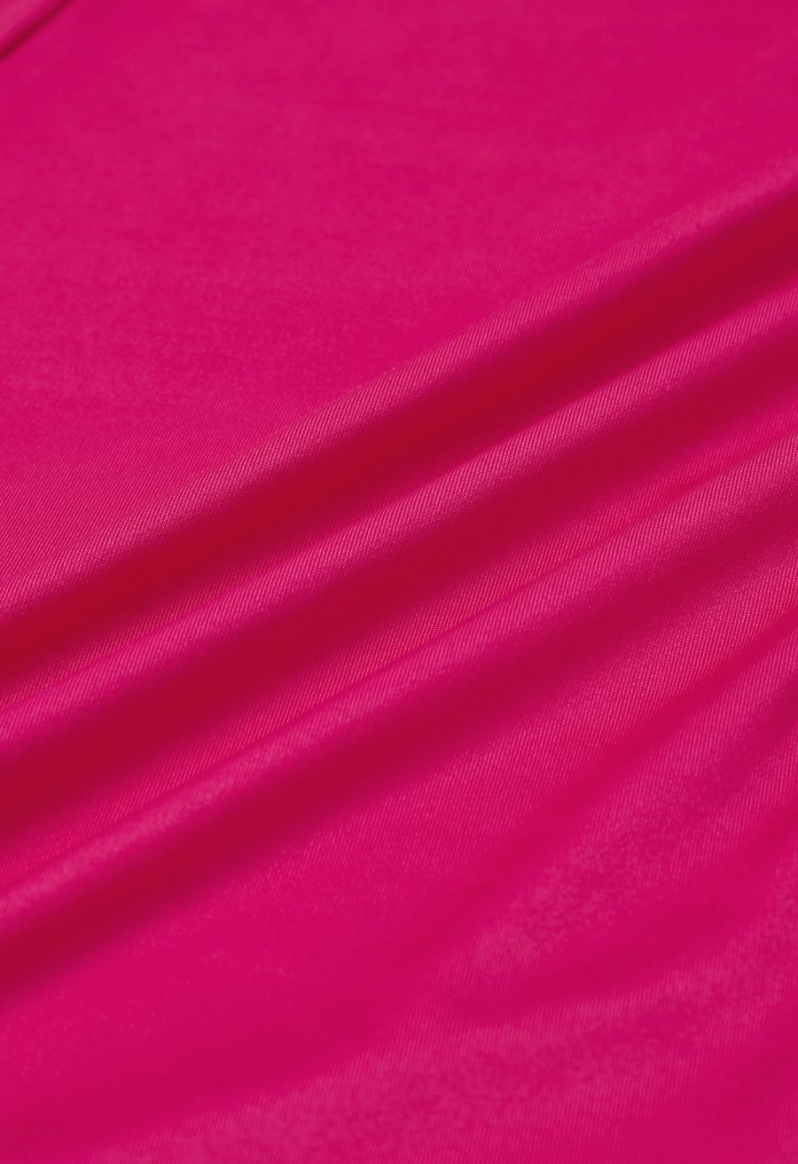 Twist Front V-Neck Cutout Sleeve Maxi Dress in Hot Pink