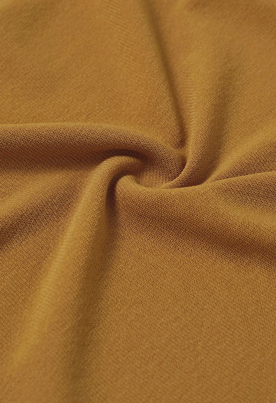 Knotted Mock Neck Cutout Mesh Top in Mustard