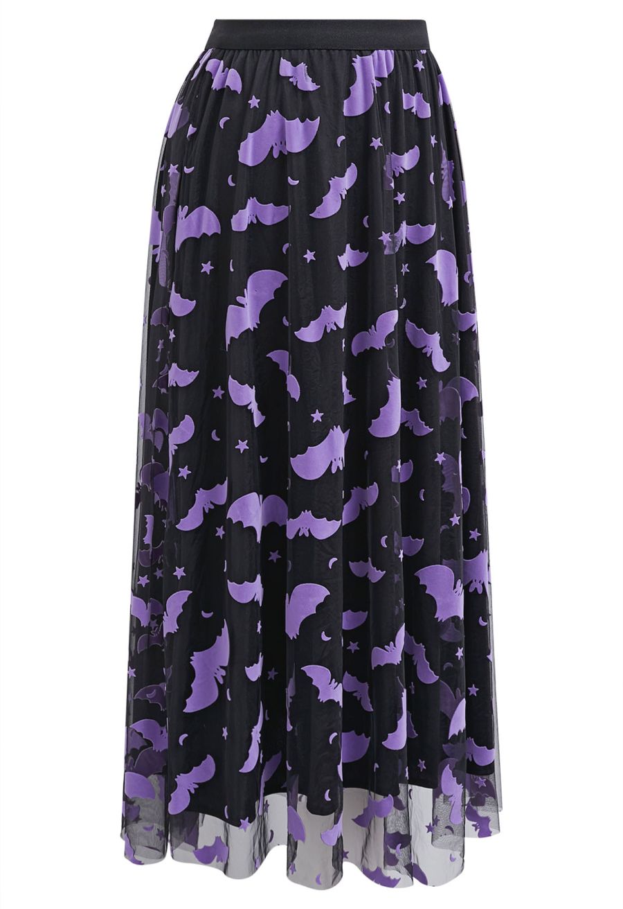 Velvet Bats Mesh Tulle Midi Skirt in Black Halloween Costumes