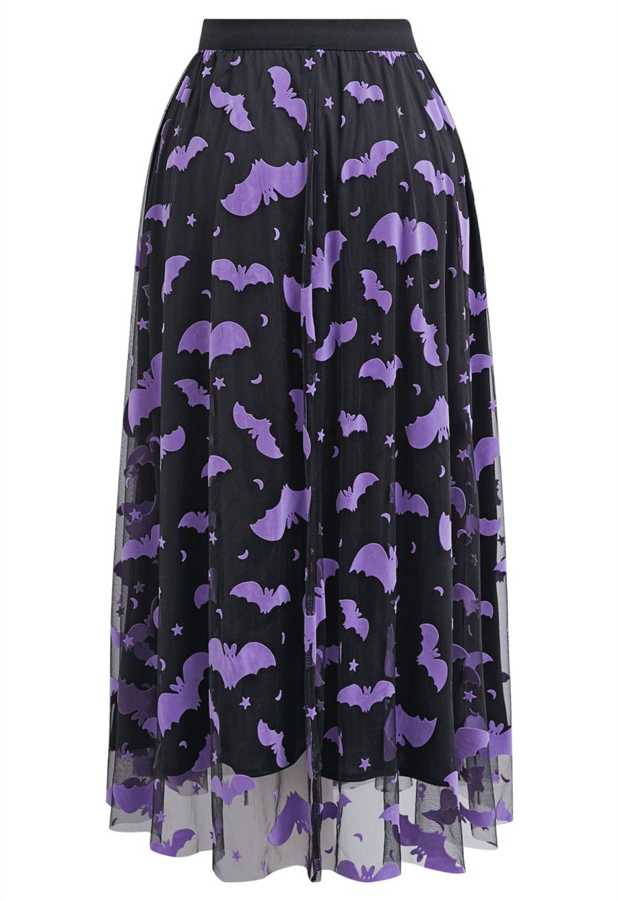 Velvet Bats Mesh Tulle Midi Skirt in Black Halloween Costumes