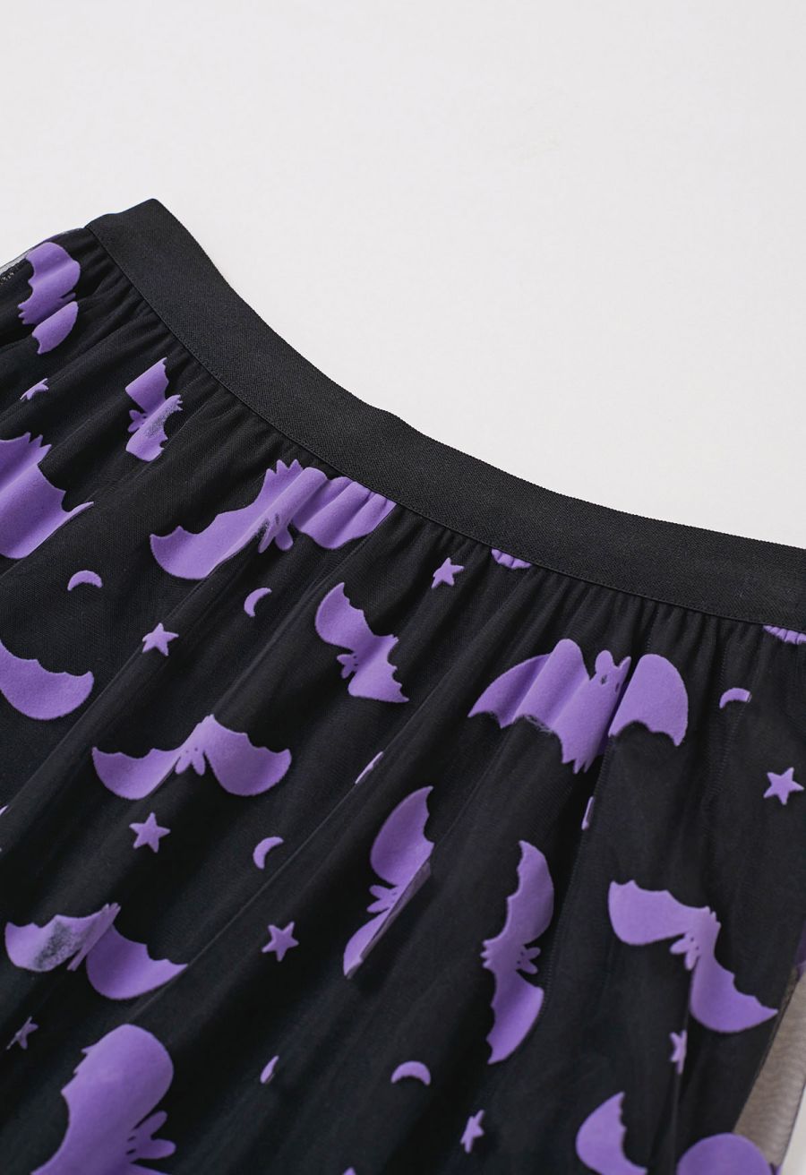 Velvet Bats Mesh Tulle Midi Skirt in Black Halloween Costumes