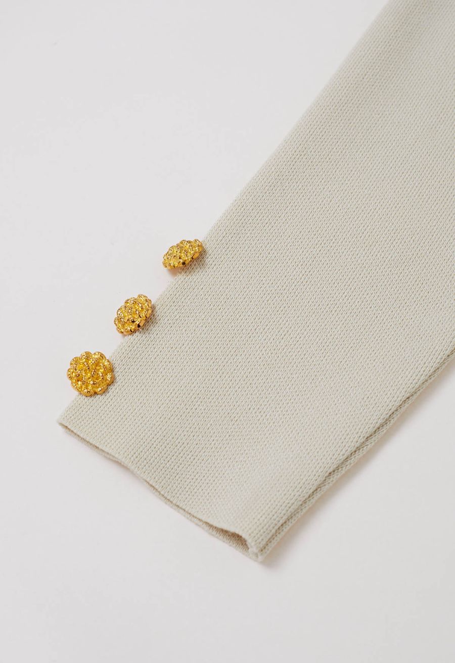 Golden Button Patch Pocket Knit Cardigan and Pants Set in Ivory