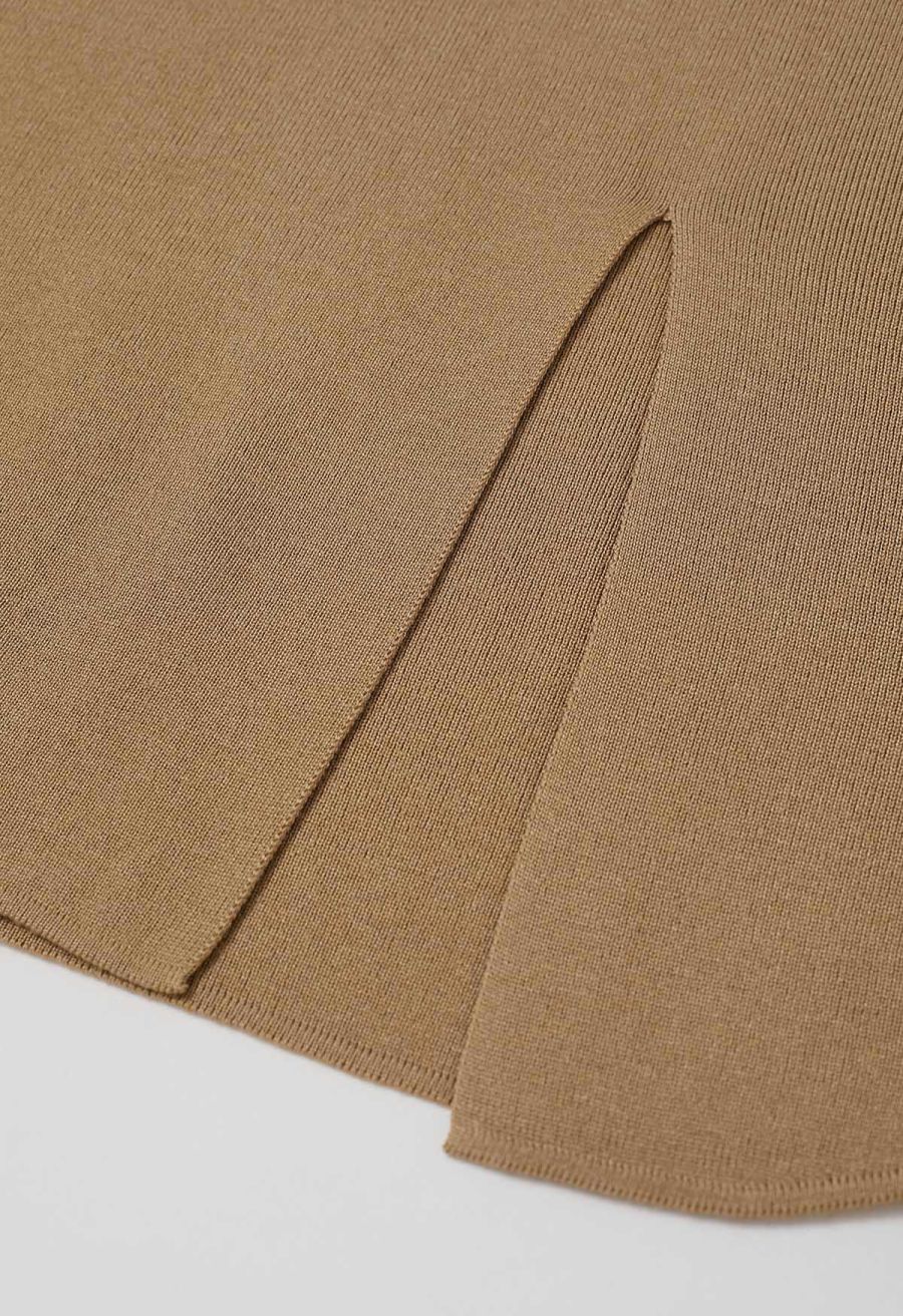 Contrast Edge Bowknot Knit Sweater and Pants Set in Camel