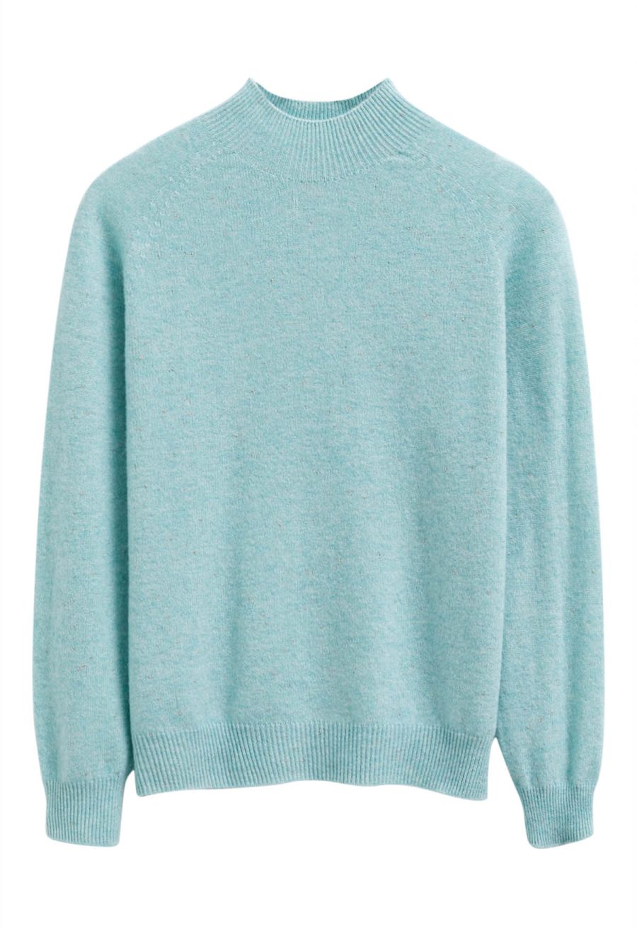 Integral Metallic Thread Mock Neck Wool Sweater in Mint