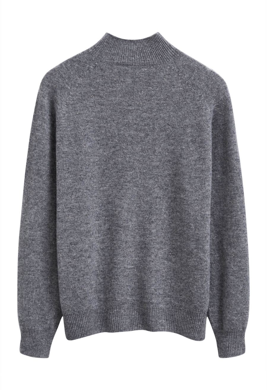 Integral Metallic Thread Mock Neck Wool Sweater in Smoke