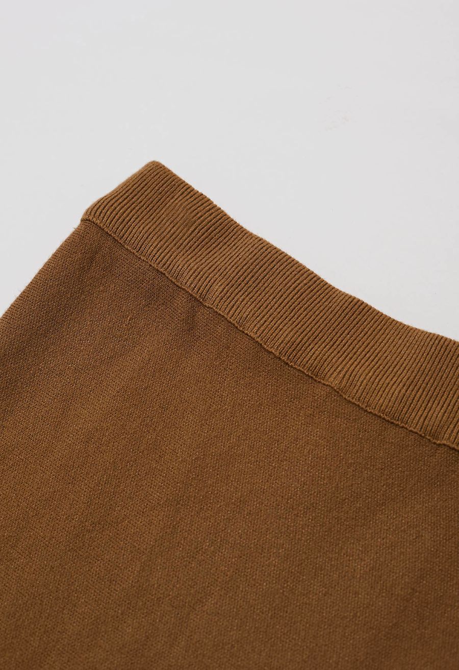 Easy Fringed Mermaid Knit Maxi Skirt in Caramel
