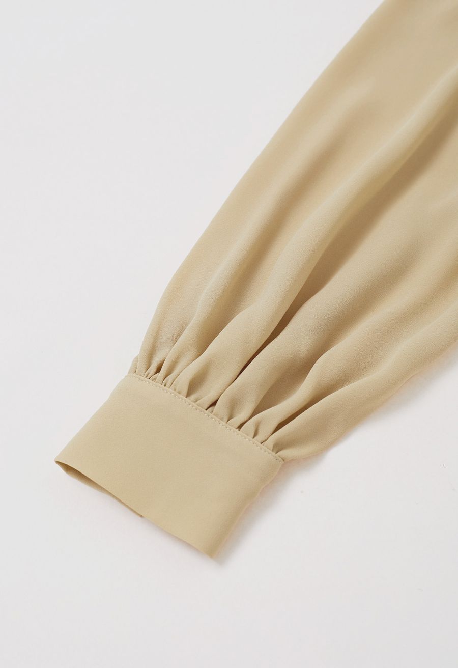 3D Floret Pearly Cutout Puff Sleeve Shirt in Mustard