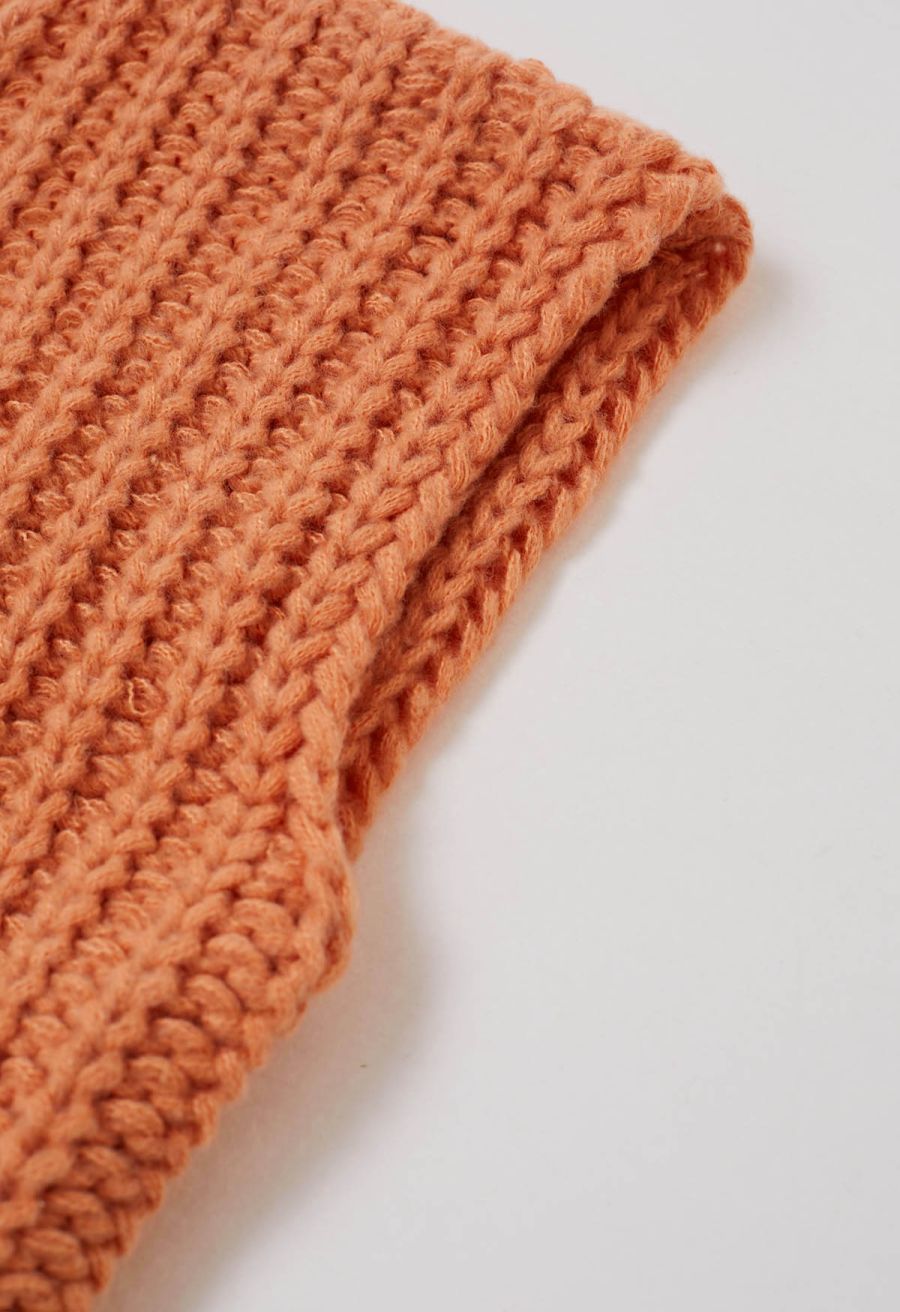 Bold Golden Buttons Patch Pocket Chunky Knit Vest in Orange