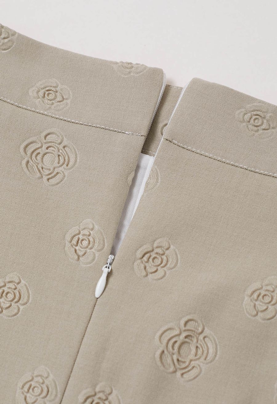 Embossed Rose Mini Bud Skirt in Taupe