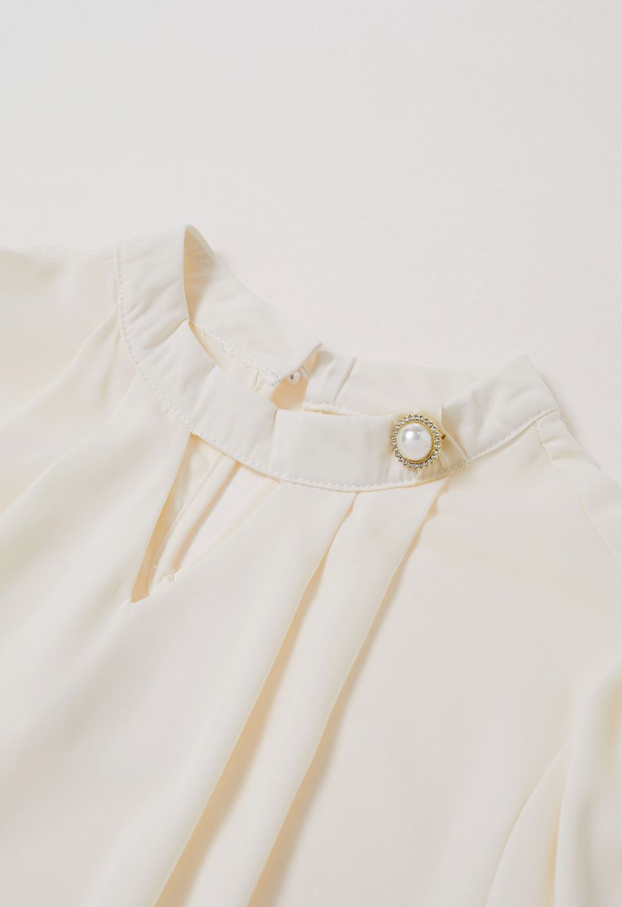 Pearly Organza Bowknot Satin Top in Cream