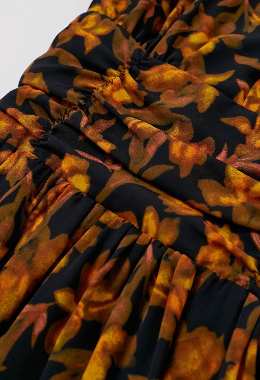 Floral Serenade V-Neck Chiffon Maxi Dress in Orange