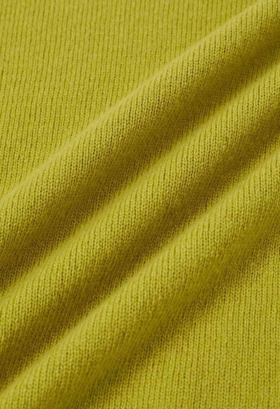 Heartwarming Mock Neck Long-Sleeve Wool Sweater in Lime