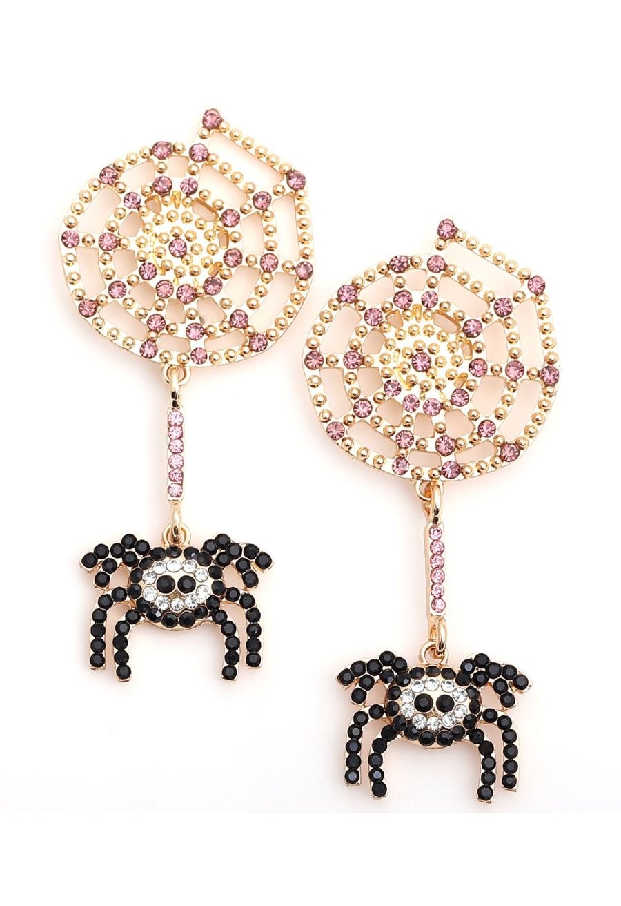 Black Spider and Cobweb Rhinestone Earrings
