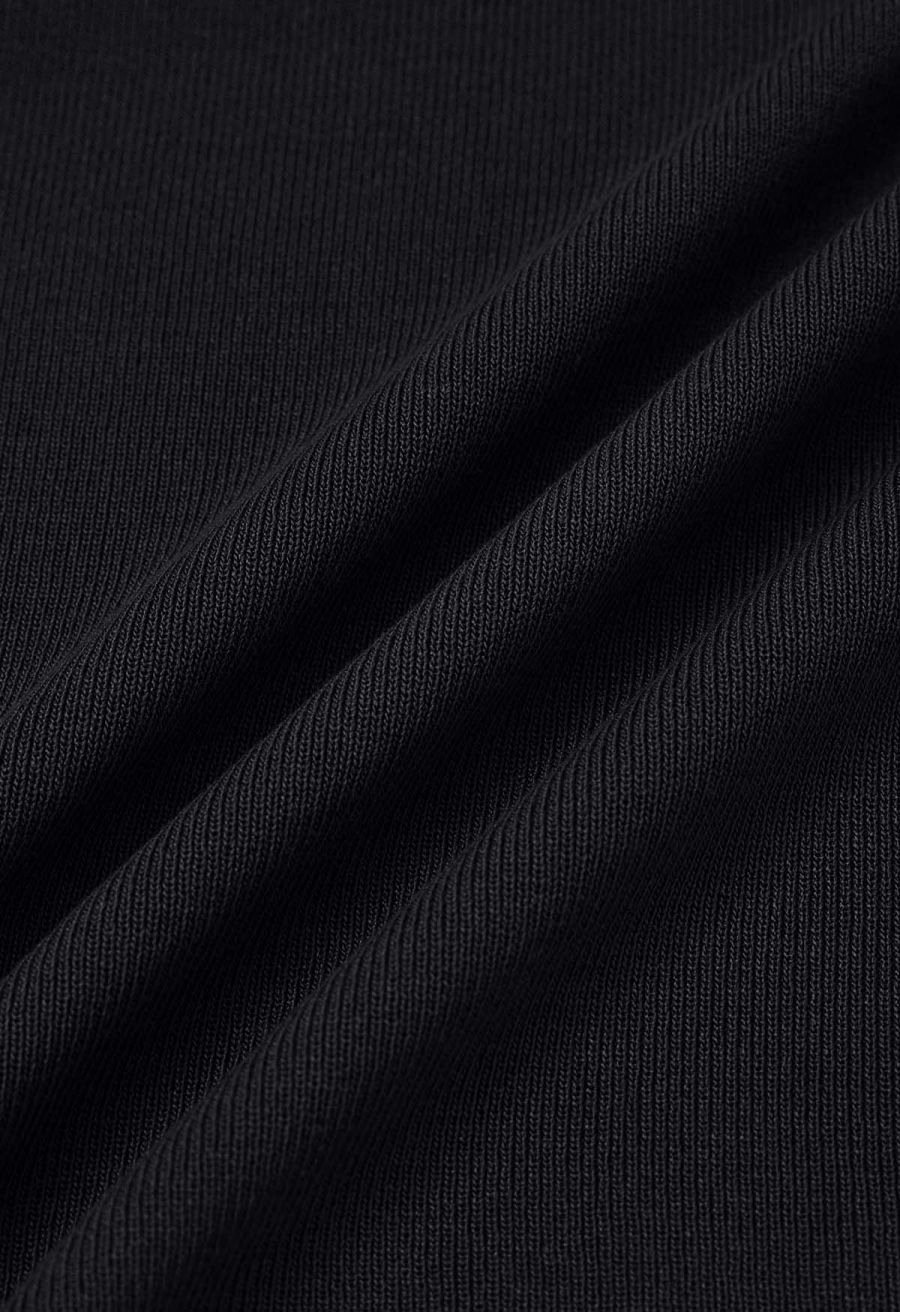 Knotted Shoulder Cutout Long-Sleeve Knit Top in Black