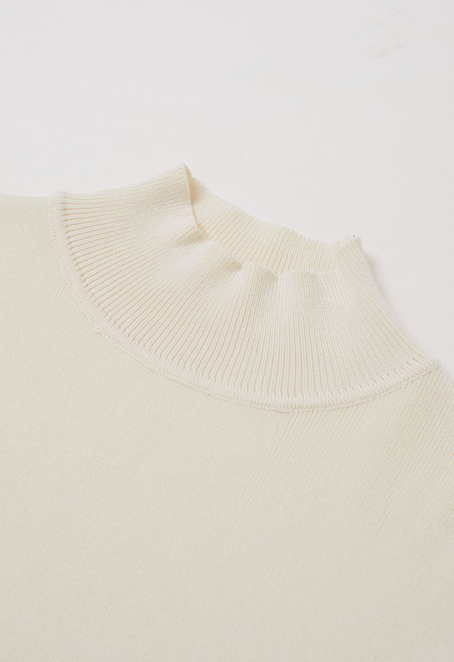 Two-Tone Striped Mock Neck Knit Sweater and Pants Set in Black