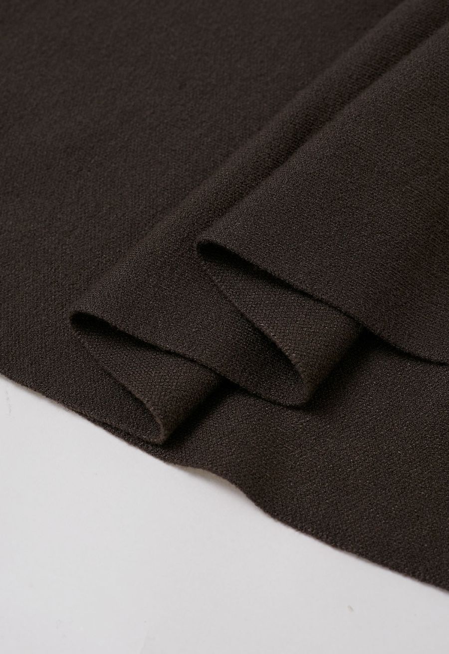 Solid Color A-Line Knit Midi Skirt in Brown