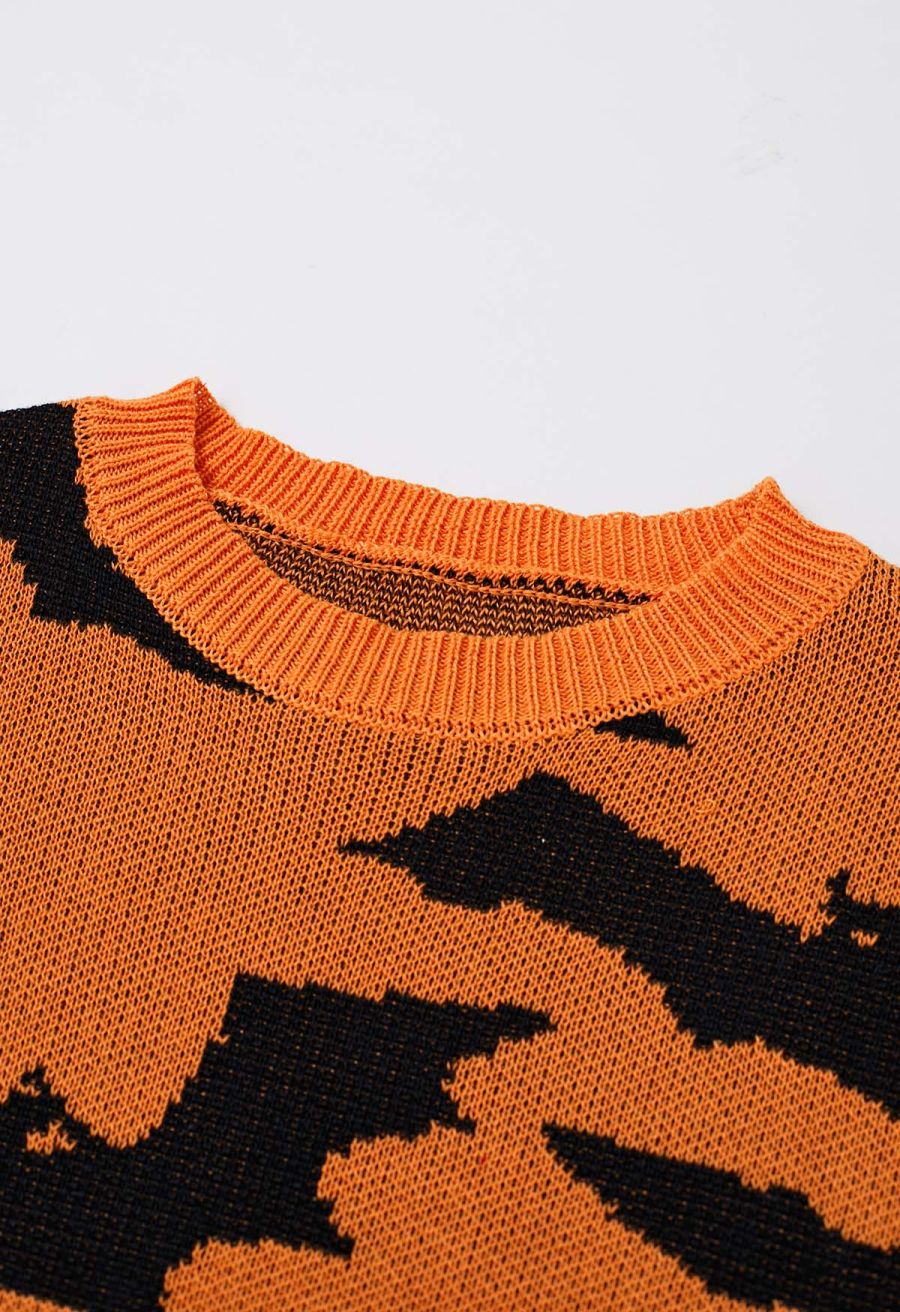 Spooky Bats Pattern Long-Sleeve Knit Sweater Halloween Costumes