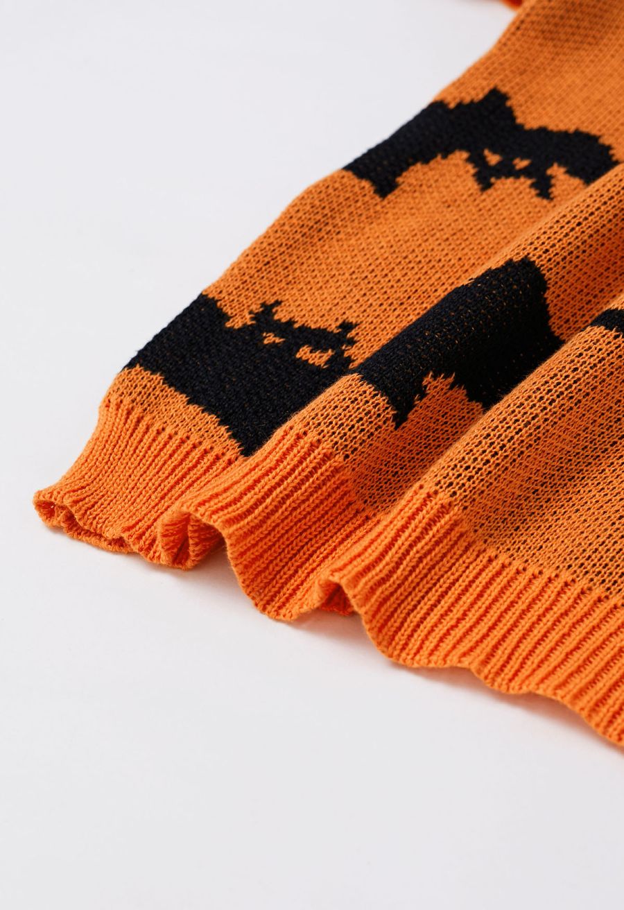 Spooky Bats Pattern Long-Sleeve Knit Sweater Halloween Costumes