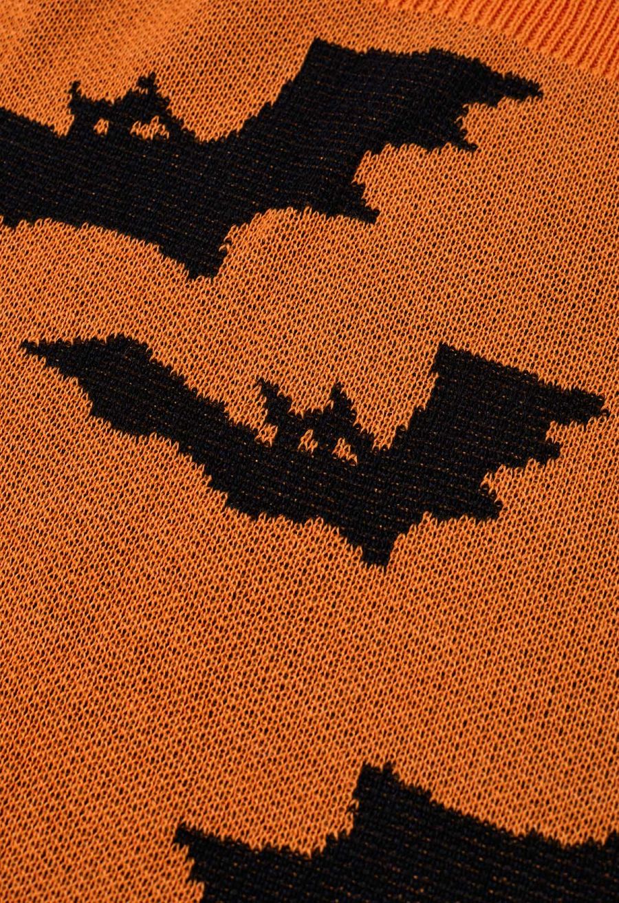 Spooky Bats Pattern Long-Sleeve Knit Sweater Halloween Costumes