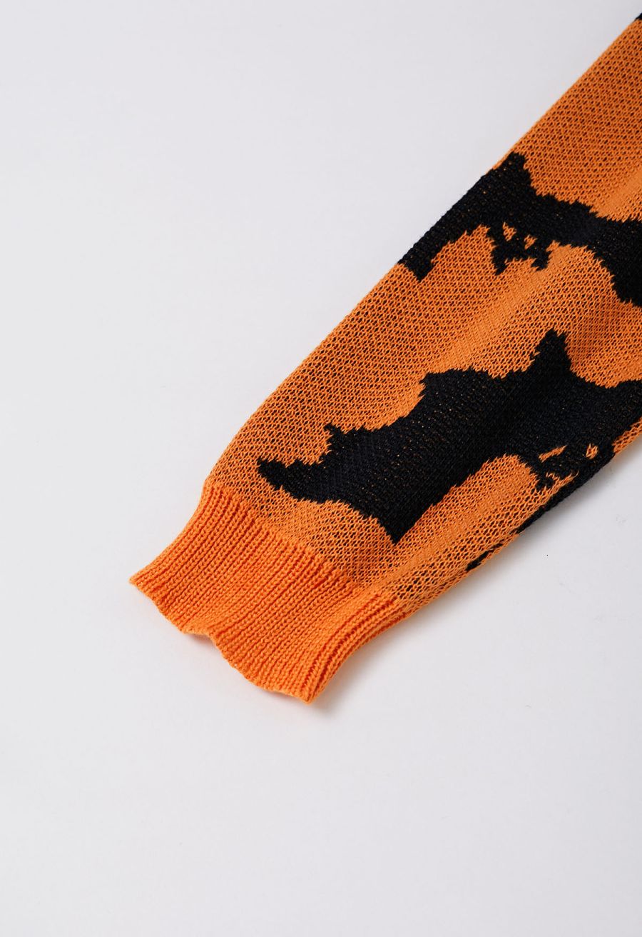 Spooky Bats Pattern Long-Sleeve Knit Sweater Halloween Costumes