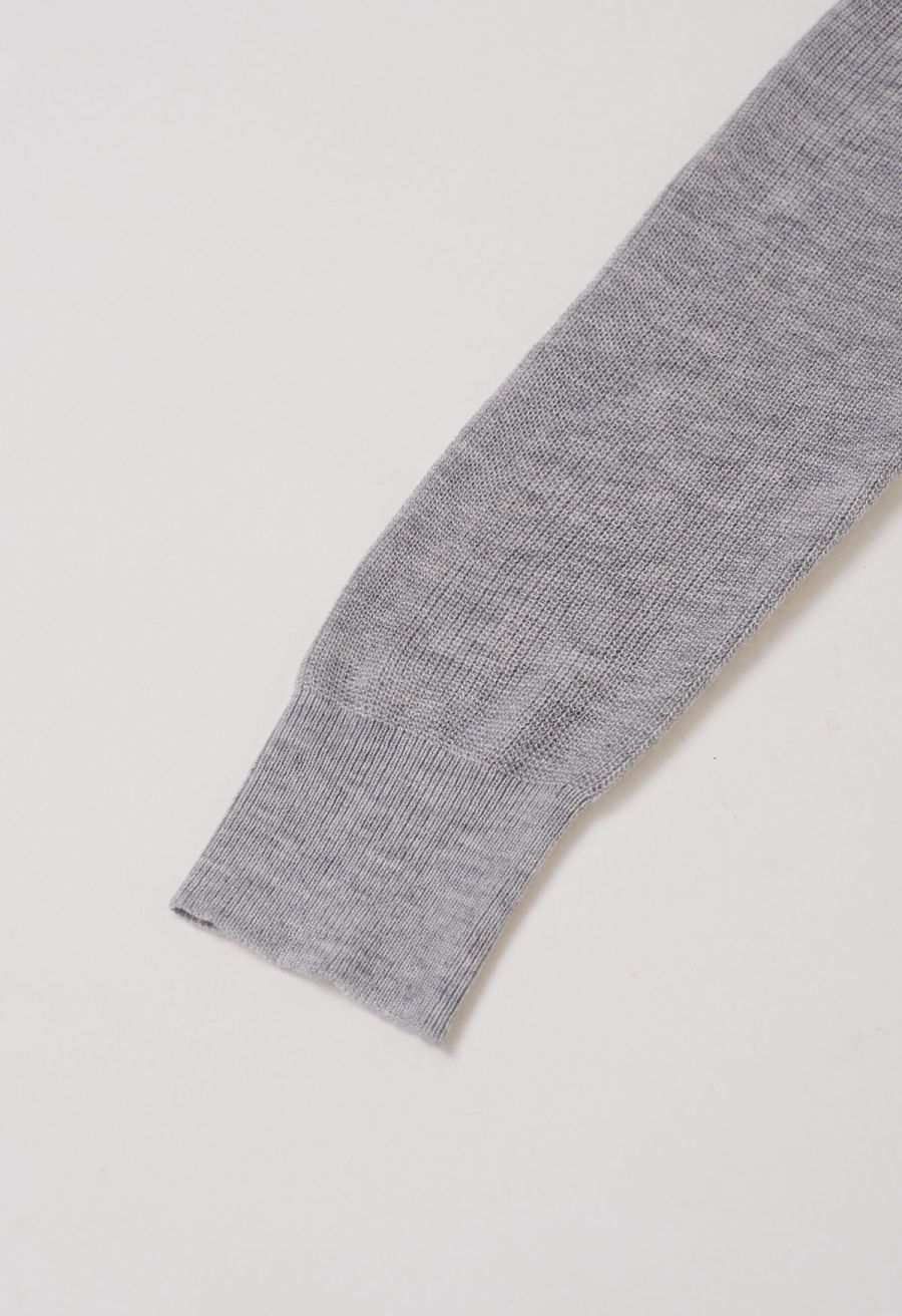 Button Trim Contrast Knit Cardigan in Grey