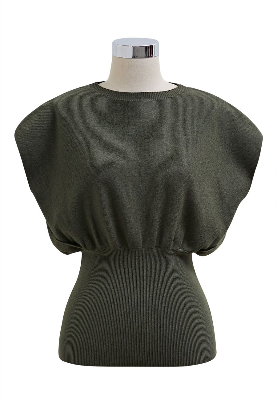 Gentle Knit Top and Belted High Waist Skirt Set in Army Green