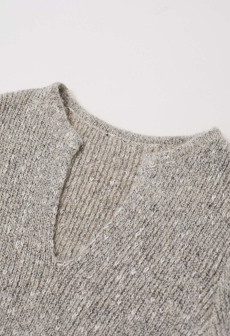 Groovy Notch Neckline Ribbed Knit Dress