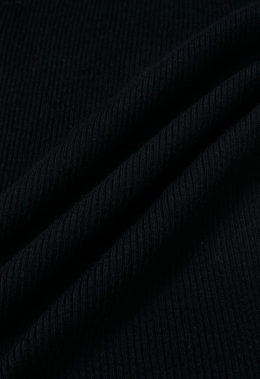 Sheer Tie-Strap One Shoulder Knit Top in Black