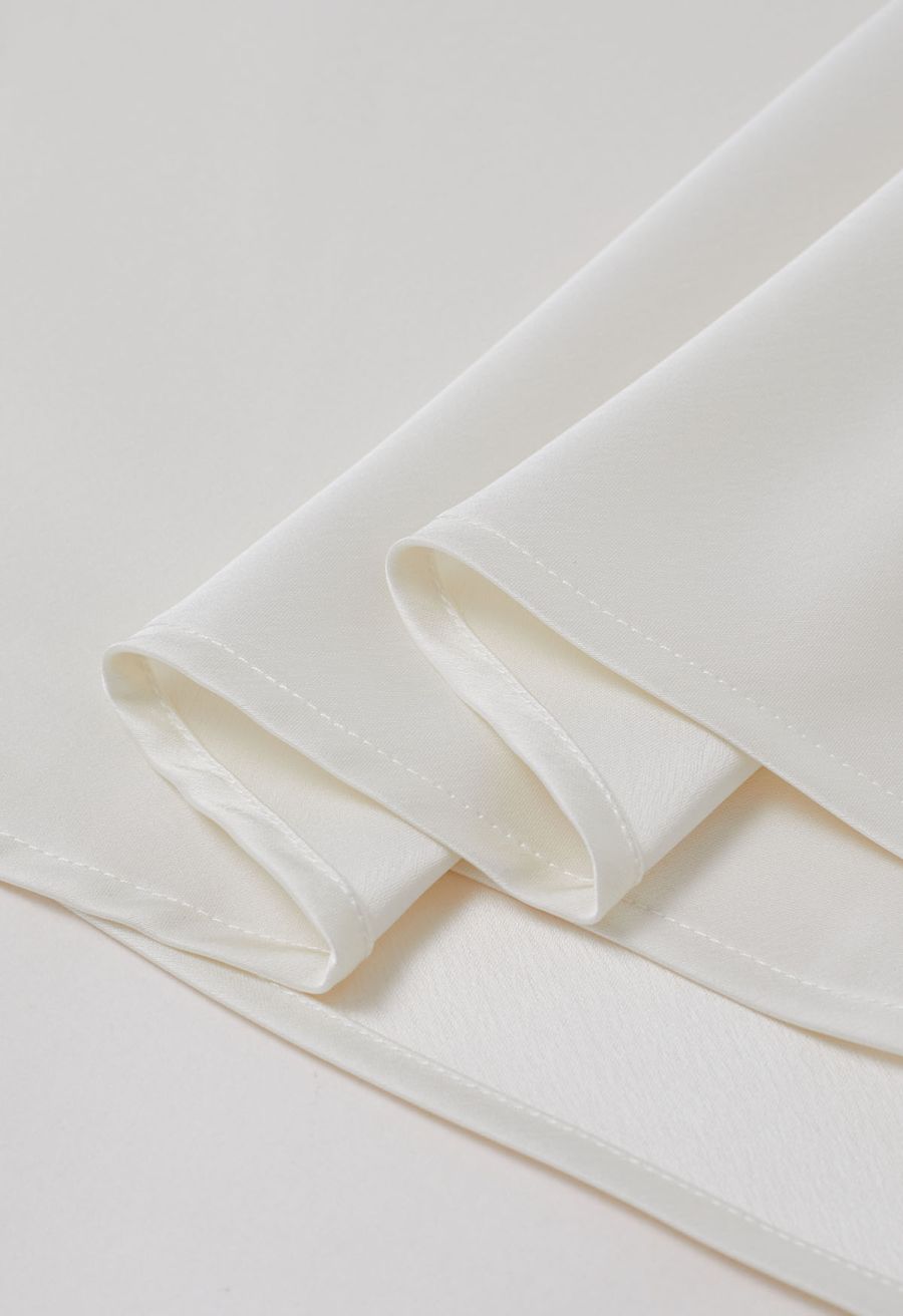 Satin Elegance Front Flap Maxi Skirt in White